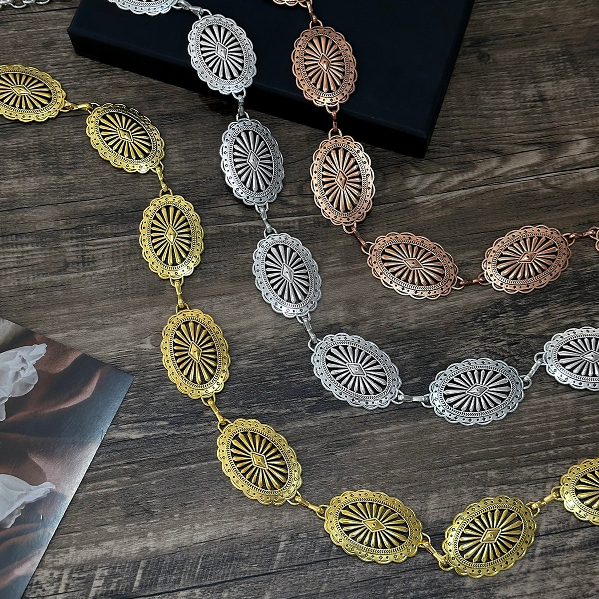 Vintage Geometric Pattern Metal Chain Belt for Women