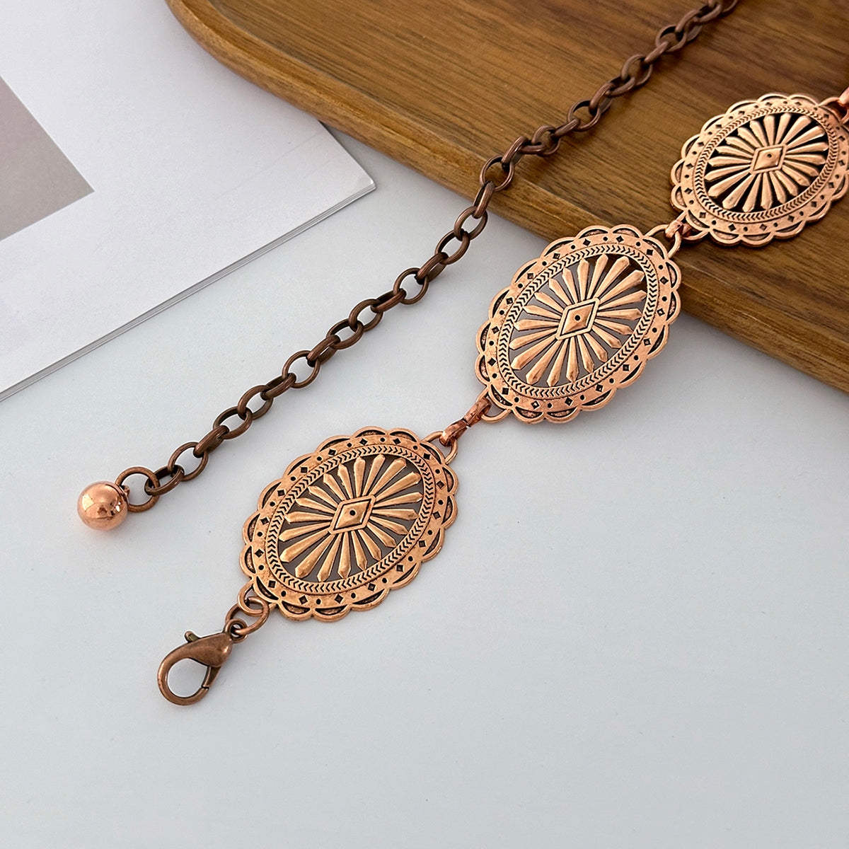 Vintage Geometric Pattern Metal Chain Belt for Women
