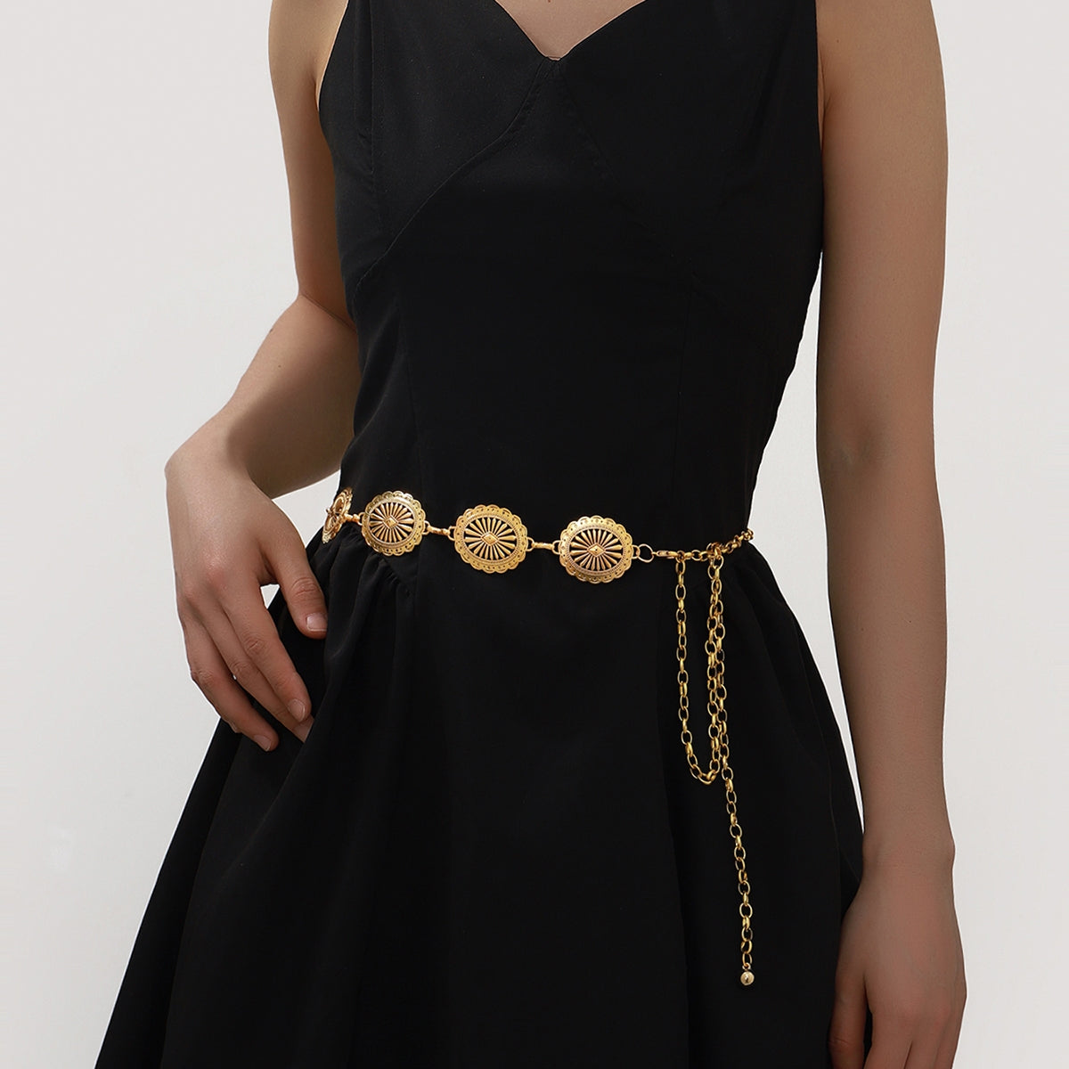 Vintage Geometric Pattern Metal Chain Belt for Women