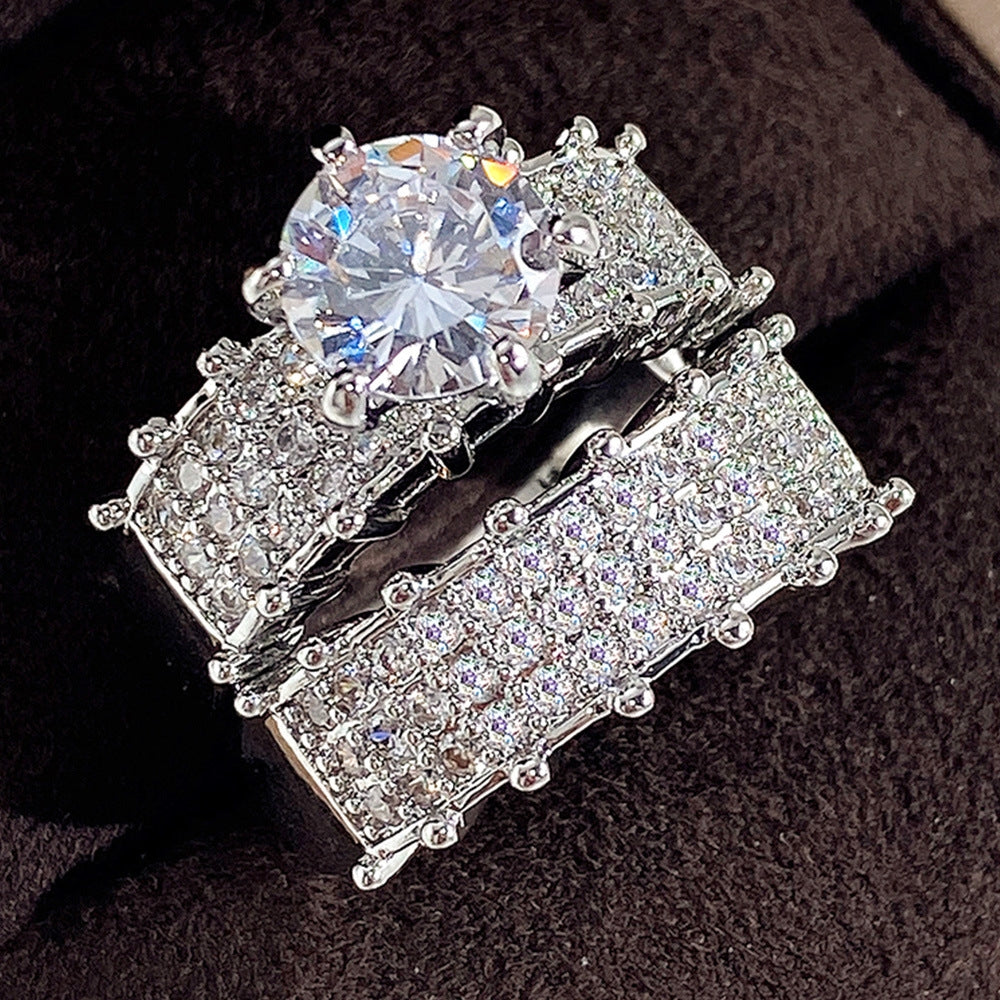 Vintage Geometric Zircon White Gold Plated Bridal Ring Set