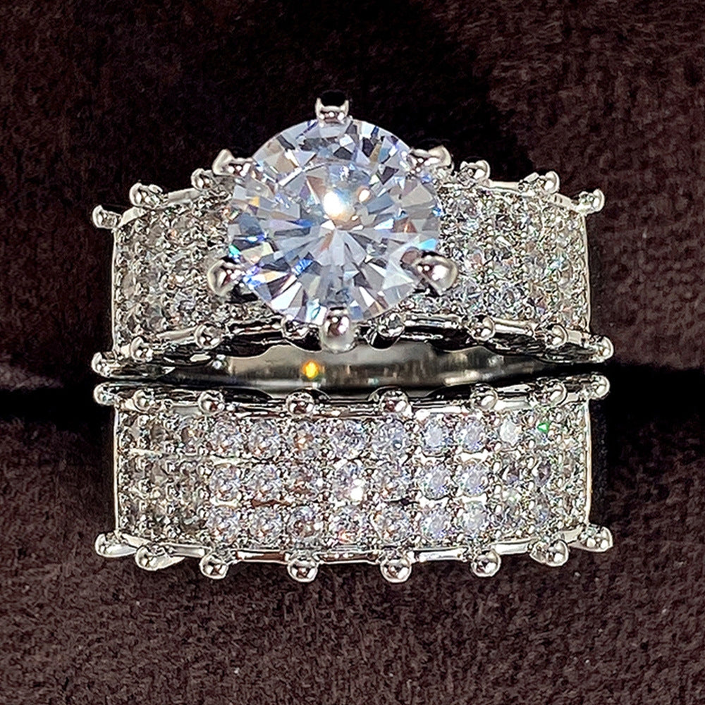 Vintage Geometric Zircon White Gold Plated Bridal Ring Set