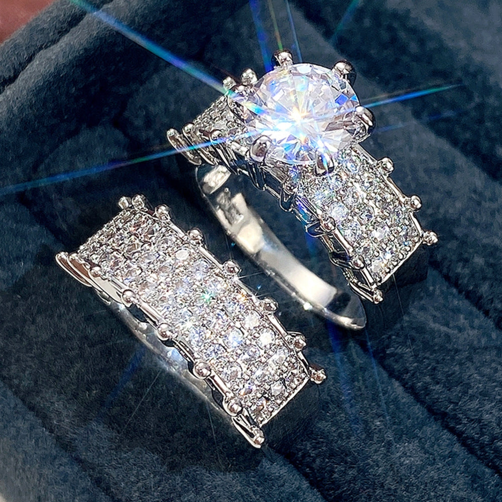 Vintage Geometric Zircon White Gold Plated Bridal Ring Set