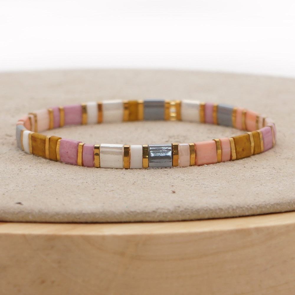 Vintage Geometric Mixed Material Handmade Bohemian Glass Bead Bracelets