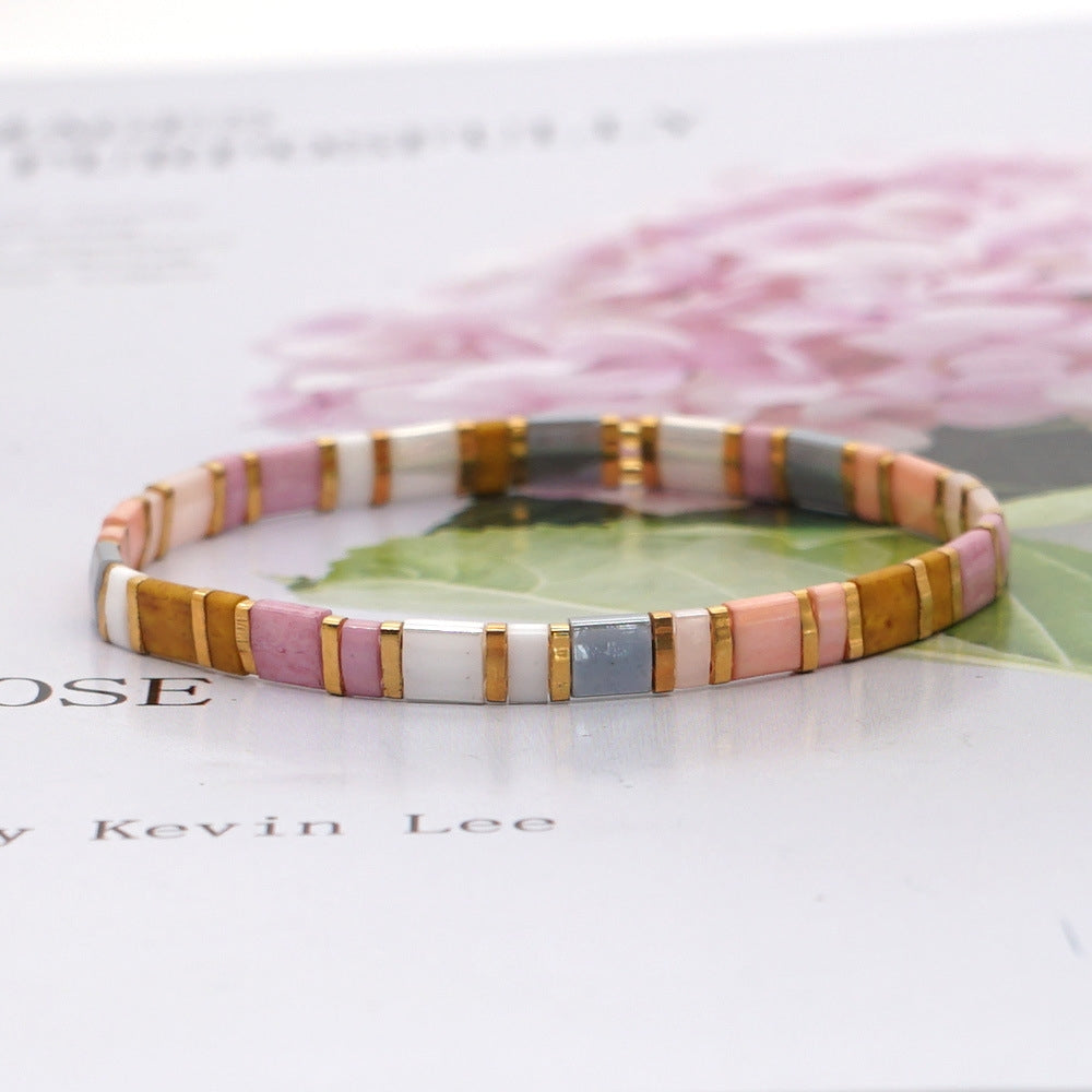Vintage Geometric Mixed Material Handmade Bohemian Glass Bead Bracelets