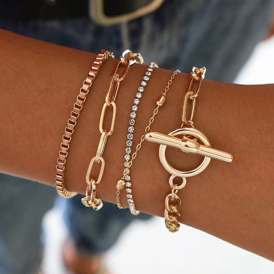Vintage Geometric Alloy Chain & Bead Multi-Layer Women's Bracelet