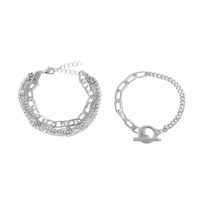Vintage Geometric Alloy Chain & Bead Multi-Layer Women's Bracelet