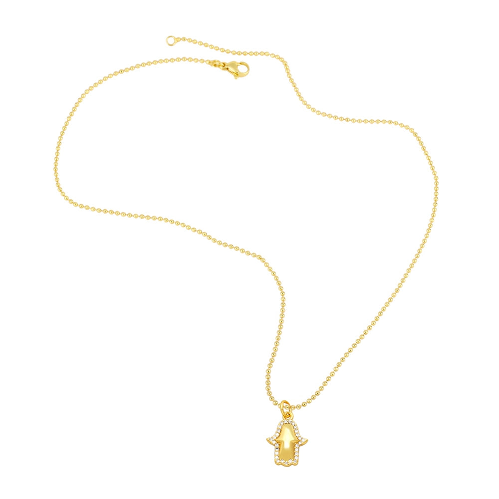 Vintage Hand of Fatima Copper Gold Plated Zircon Pendant Necklace