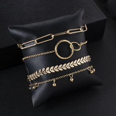Vintage Geometric Leaf & Arrow Metal Bracelet Set - 4 Piece European Style