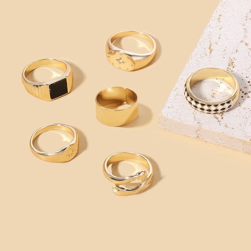 Vintage Roman Alloy Enamel Stacking Rings Set for Women