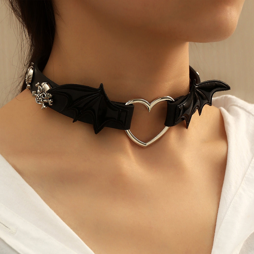 Vintage Gothic Spider Skull Leather Choker Necklace for Women
