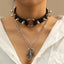 Vintage Gothic Spider Skull Leather Choker Necklace for Women