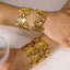 Vintage European Hip-Hop Butterfly & Flower 18K Gold Plated Stainless Steel Bangle Bracelet