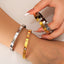Vintage Geometric Heart 18K Gold Plated Stainless Steel Zircon Bangle and Diamond Inlaid Peach Heart Bracelet for Women