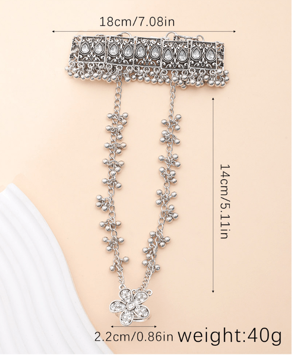 Vintage Flower Resin Bracelet & Retro Spike Ring Set