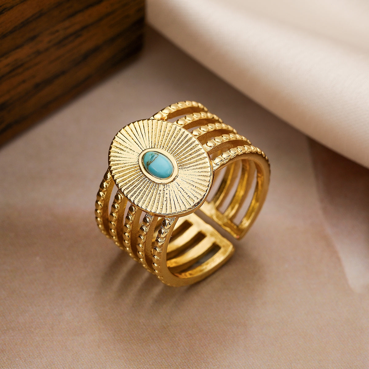 Vintage Geometric Turquoise 18k Gold Plated Open Ring
