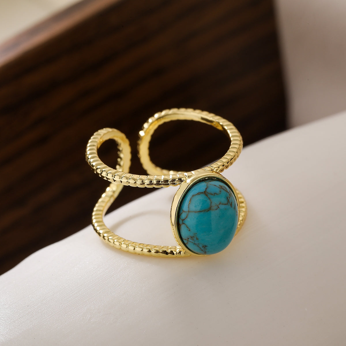 Vintage Geometric Turquoise 18k Gold Plated Open Ring