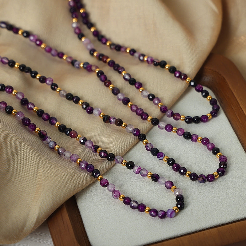 Vintage Geometric Natural Stone 18k Gold Plated Titanium Steel Necklace