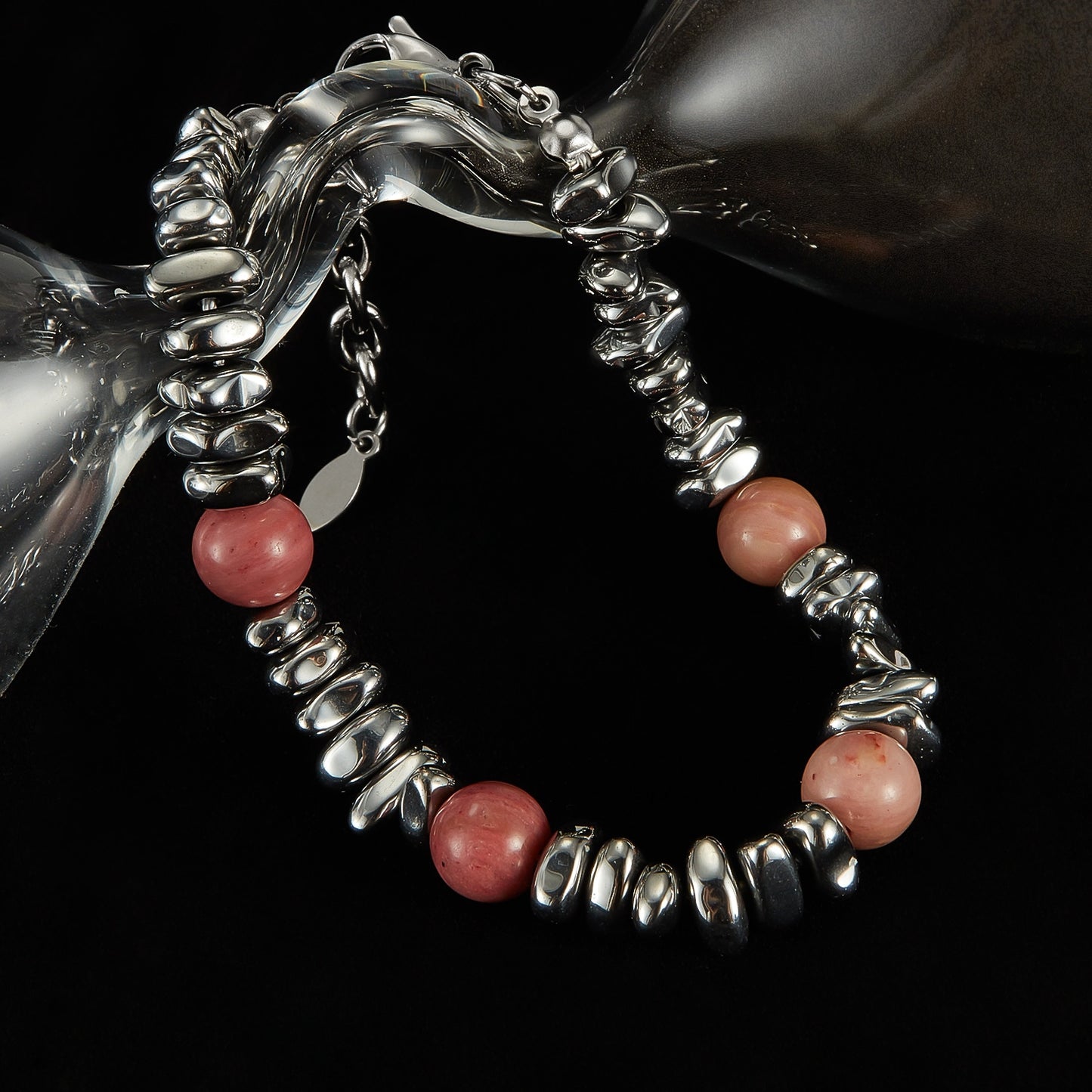 Vintage Round Stainless Steel Stone Beaded Bracelet