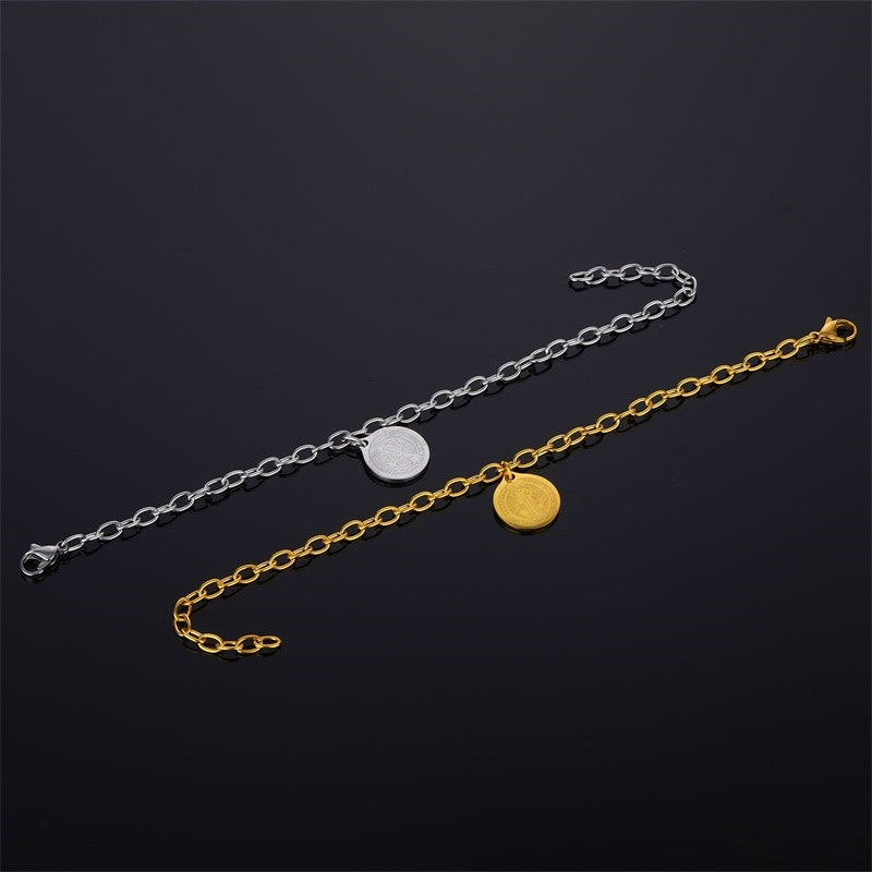 Vintage European Unisex 18k Gold Plated Stainless Steel St. Benedict Bracelet