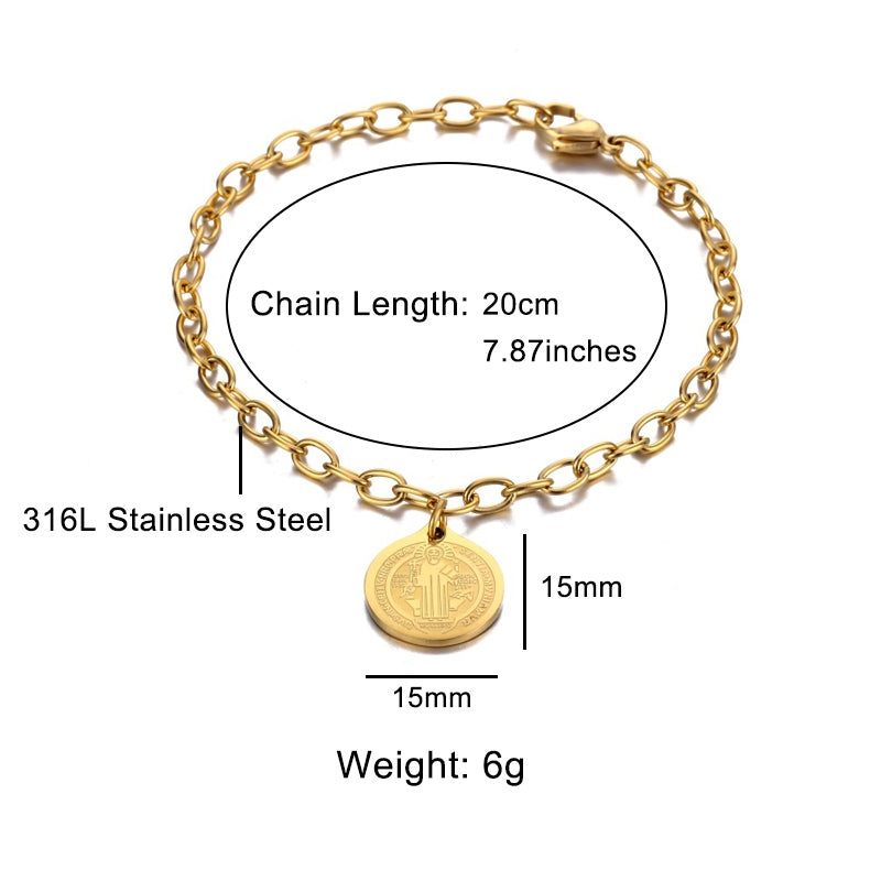 Vintage European Unisex 18k Gold Plated Stainless Steel St. Benedict Bracelet