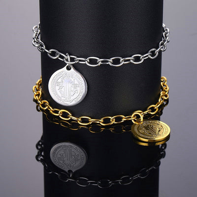 Vintage European Unisex 18k Gold Plated Stainless Steel St. Benedict Bracelet
