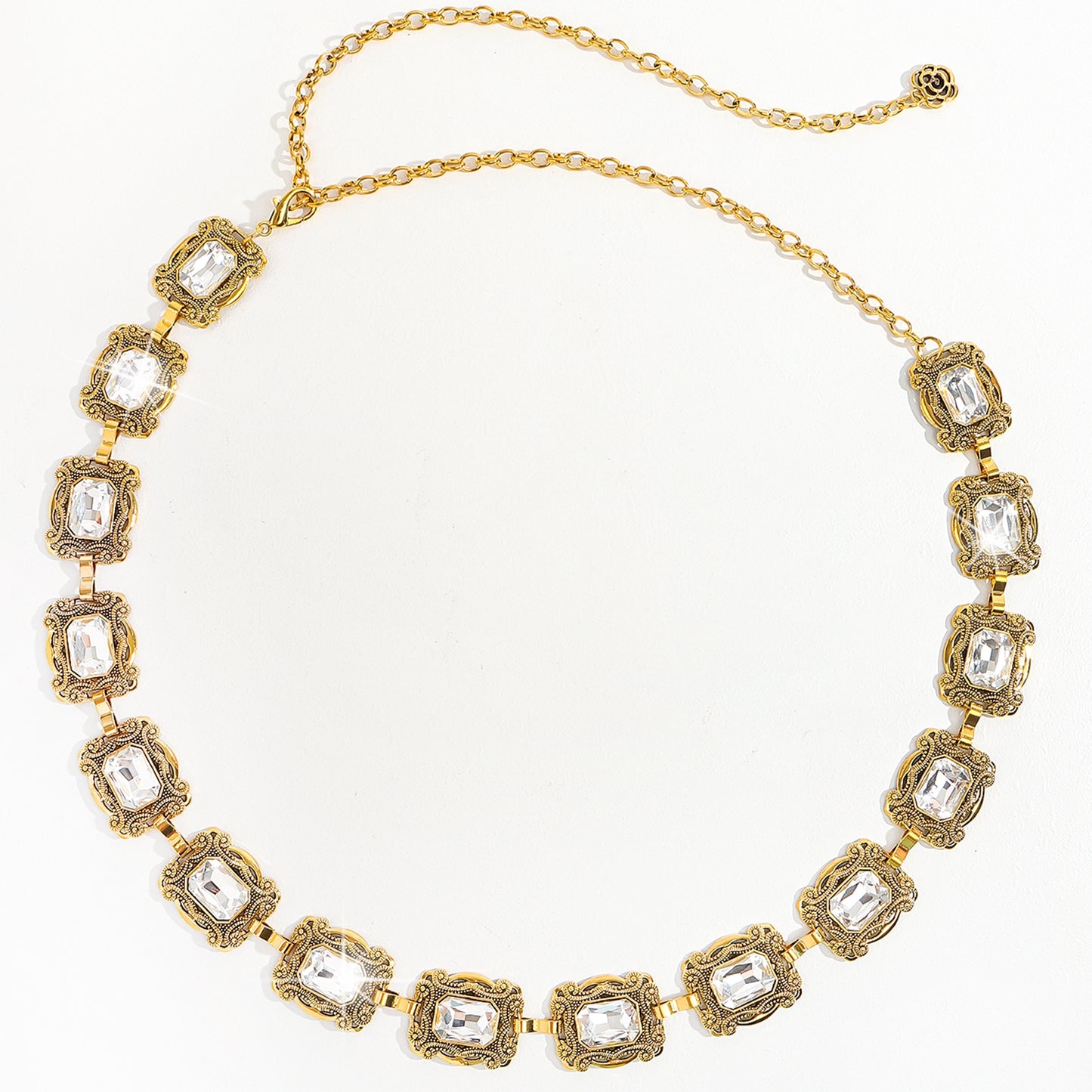 Vintage Rhinestone Inlay Rectangle Alloy Women's Chain Belt