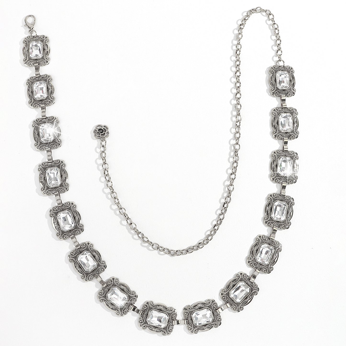 Vintage Rhinestone Inlay Rectangle Alloy Women's Chain Belt