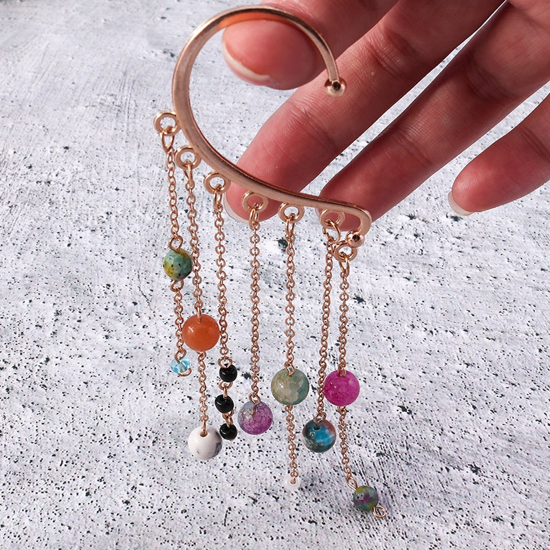 Vintage Tassel Alloy Glass Beaded Ear Cuff for Women