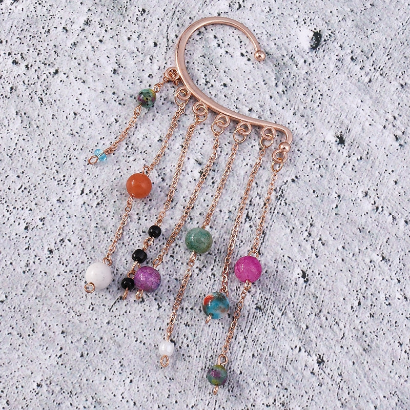Vintage Tassel Alloy Glass Beaded Ear Cuff for Women