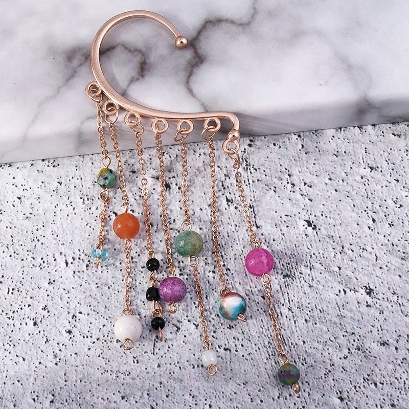 Vintage Tassel Alloy Glass Beaded Ear Cuff for Women