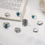 Vintage Bohemian Turquoise Leaf Totem Women's Ring Set - 8 Pieces
