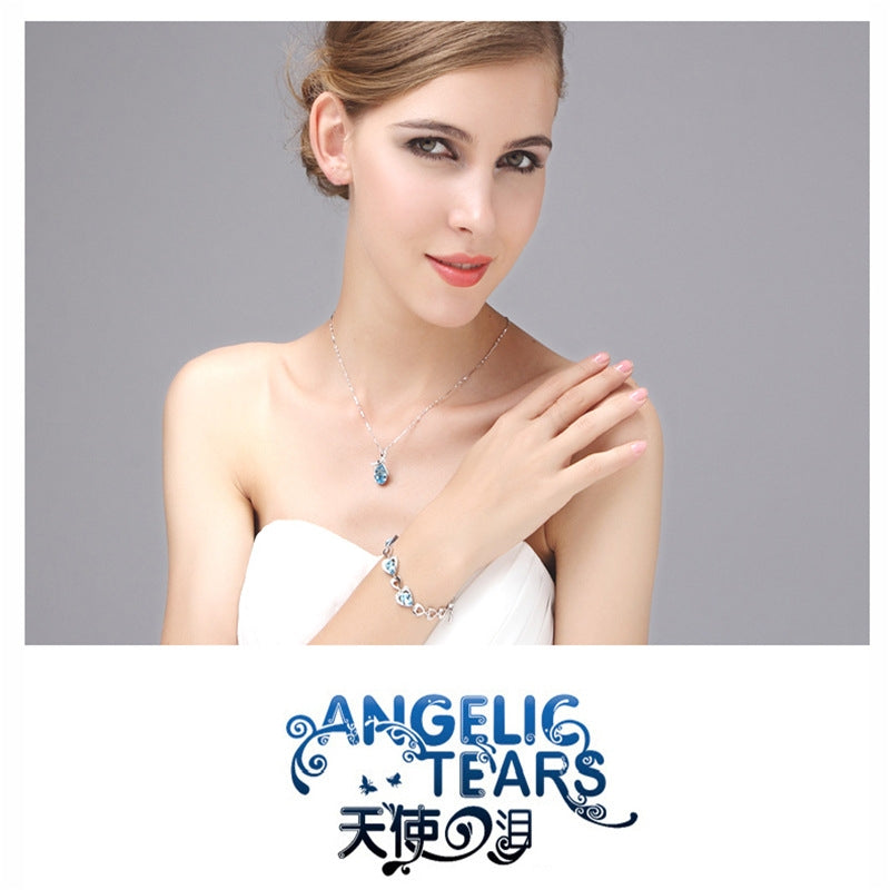 Angel Tear Crystal Pendant Necklace - Women's Alloy Plated Jewelry