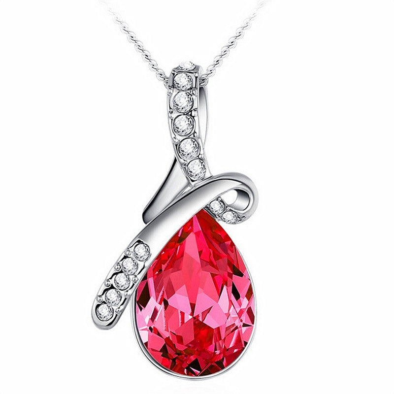 Angel Tear Crystal Pendant Necklace - Women's Alloy Plated Jewelry