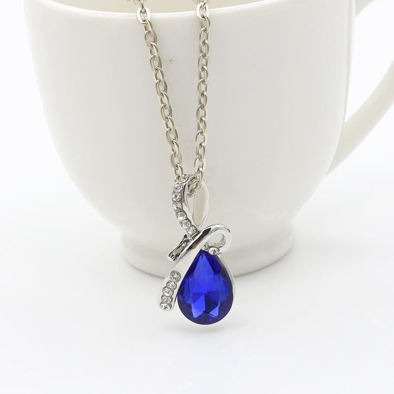 Water Droplet Gemstone Pendant Necklace for Women