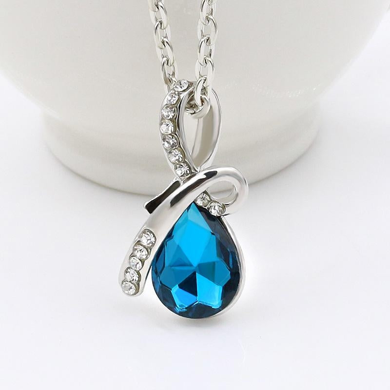 Water Droplet Gemstone Pendant Necklace for Women