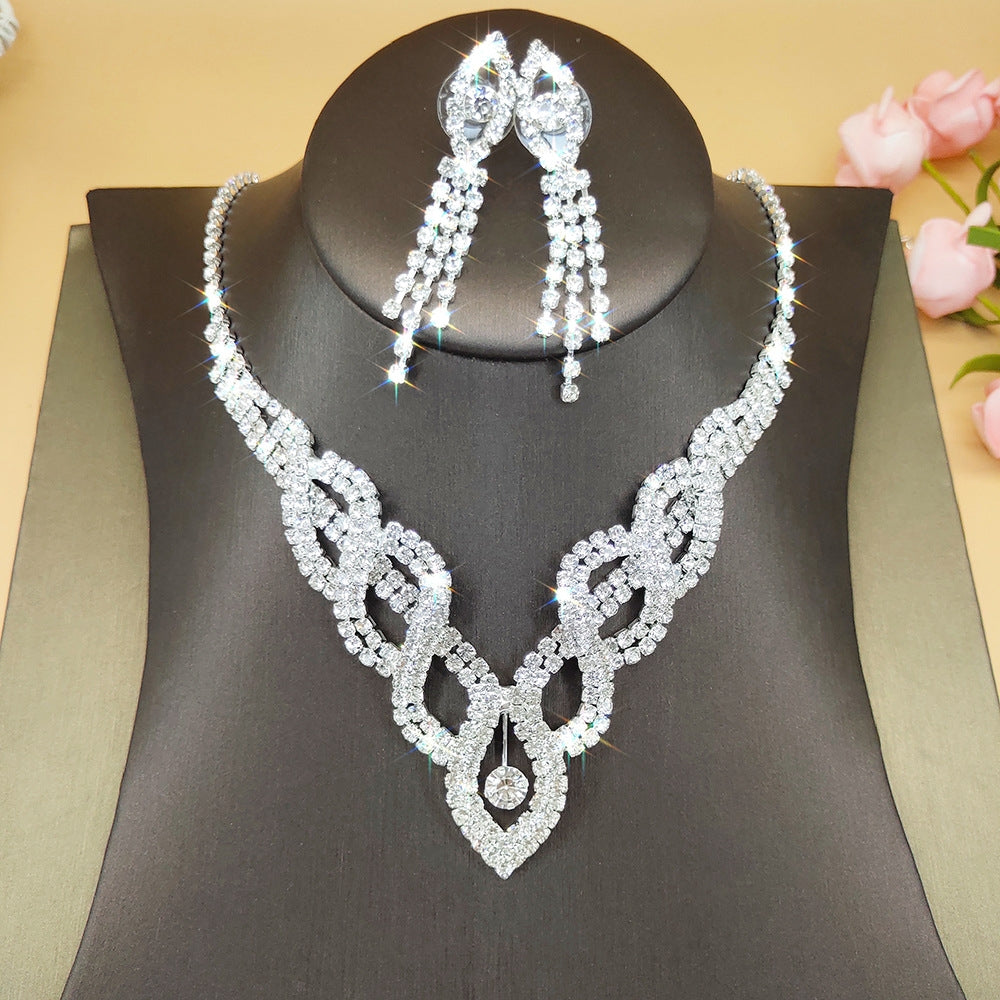 Elegant Bridal Hollow Diamond Necklace and Earrings Set