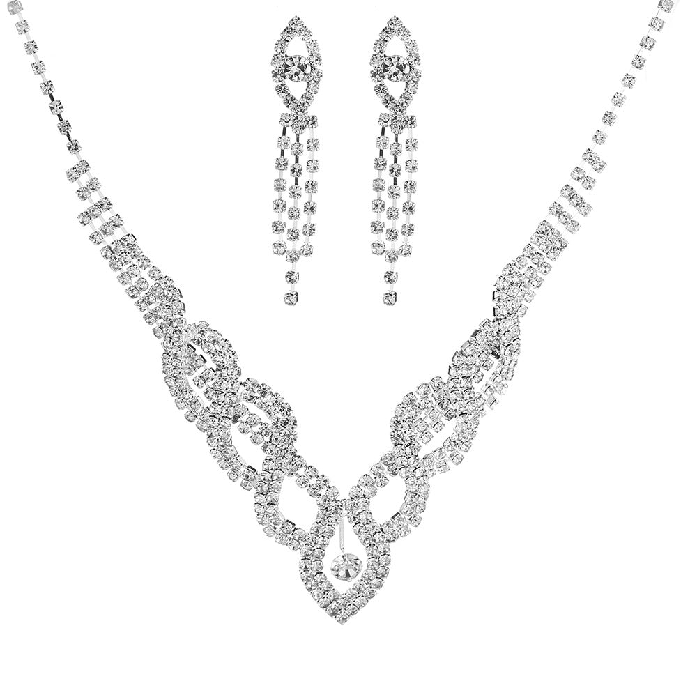 Elegant Bridal Hollow Diamond Necklace and Earrings Set