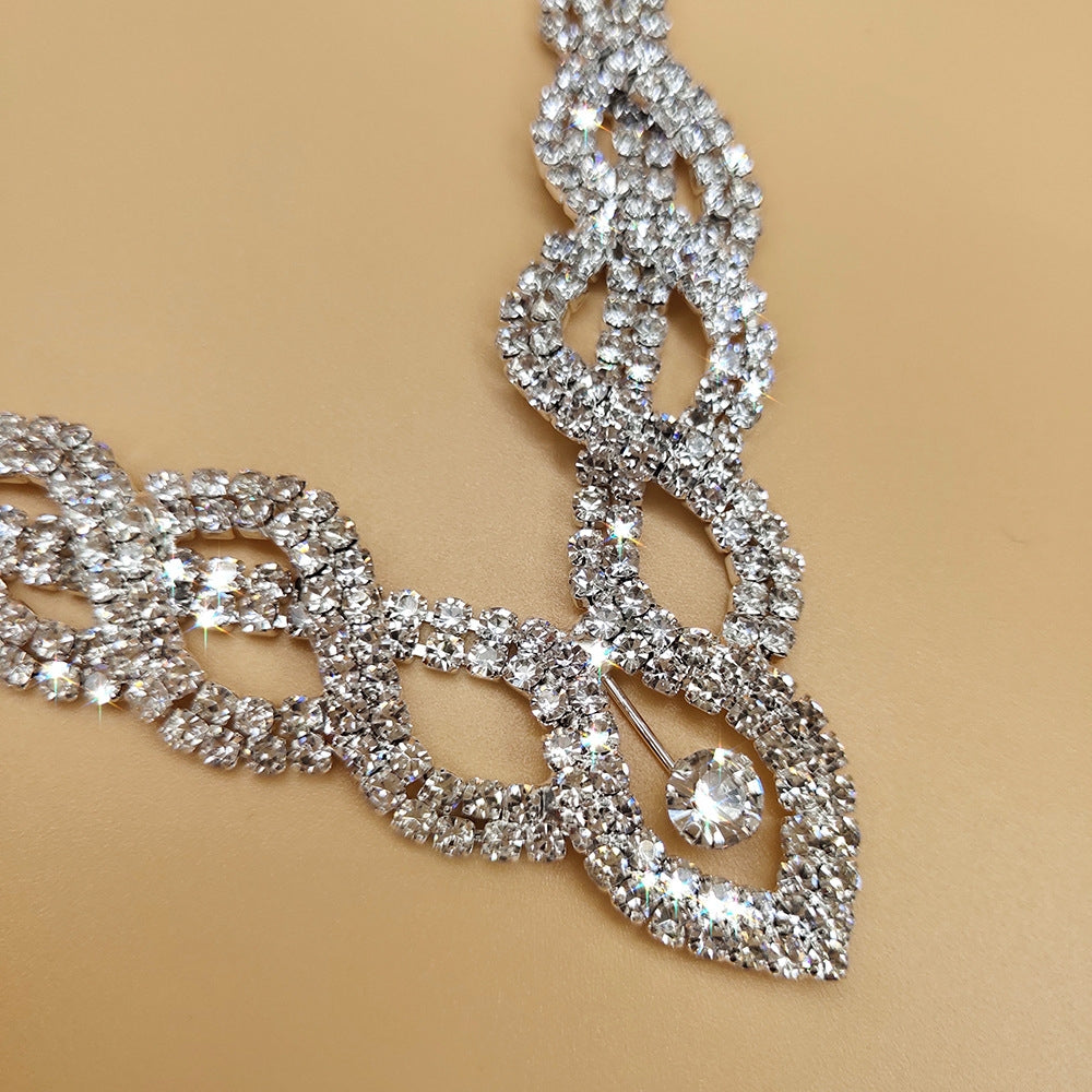 Elegant Bridal Hollow Diamond Necklace and Earrings Set