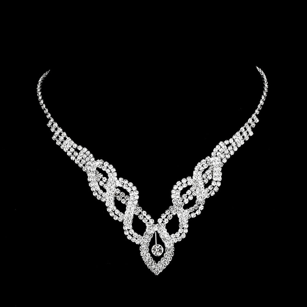 Elegant Bridal Hollow Diamond Necklace and Earrings Set