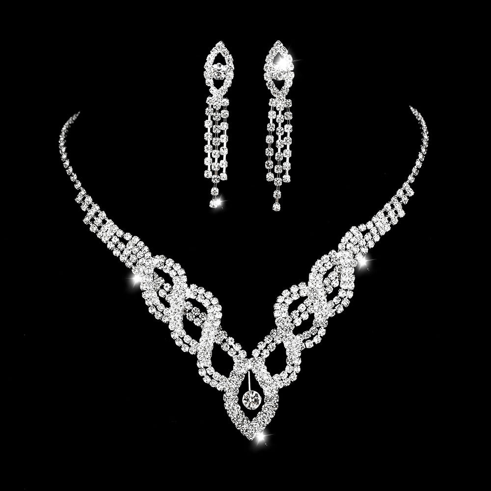 Elegant Bridal Hollow Diamond Necklace and Earrings Set