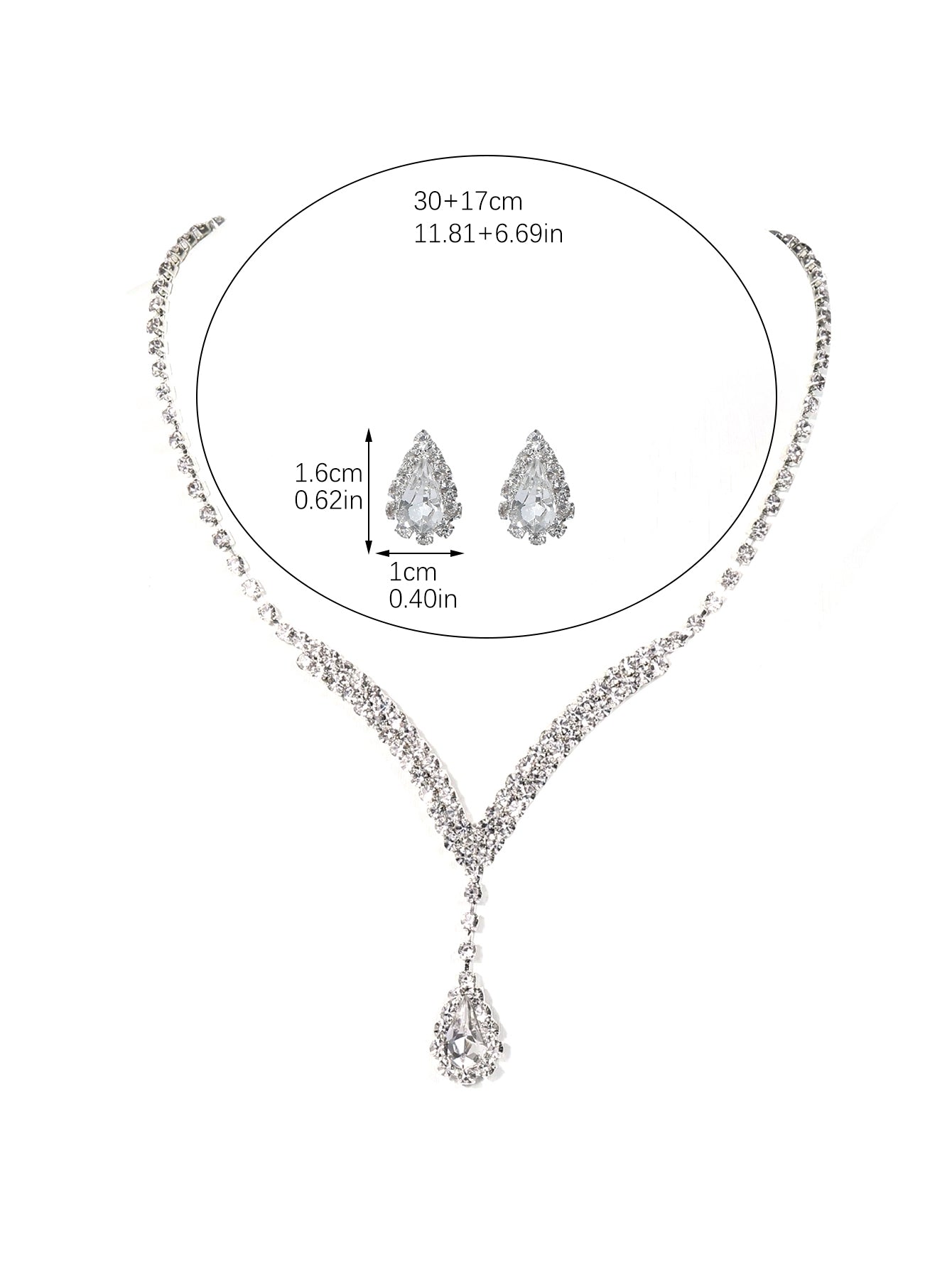 Luxury Rhinestone Necklace and Earrings Set for Women - Silver Plated Bridal Jewelry