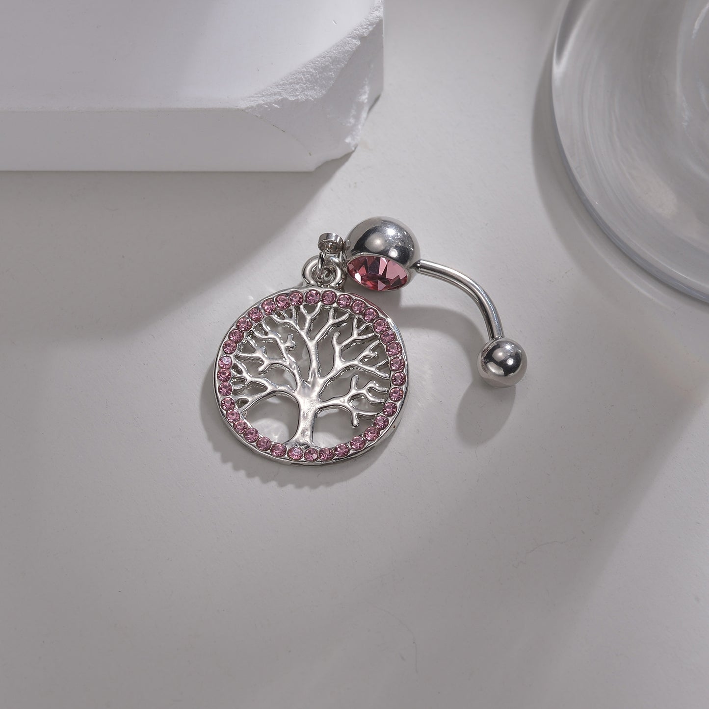 Wholesale Artistic Cool Style Tree Stainless Steel Artificial Diamond Belly Ring