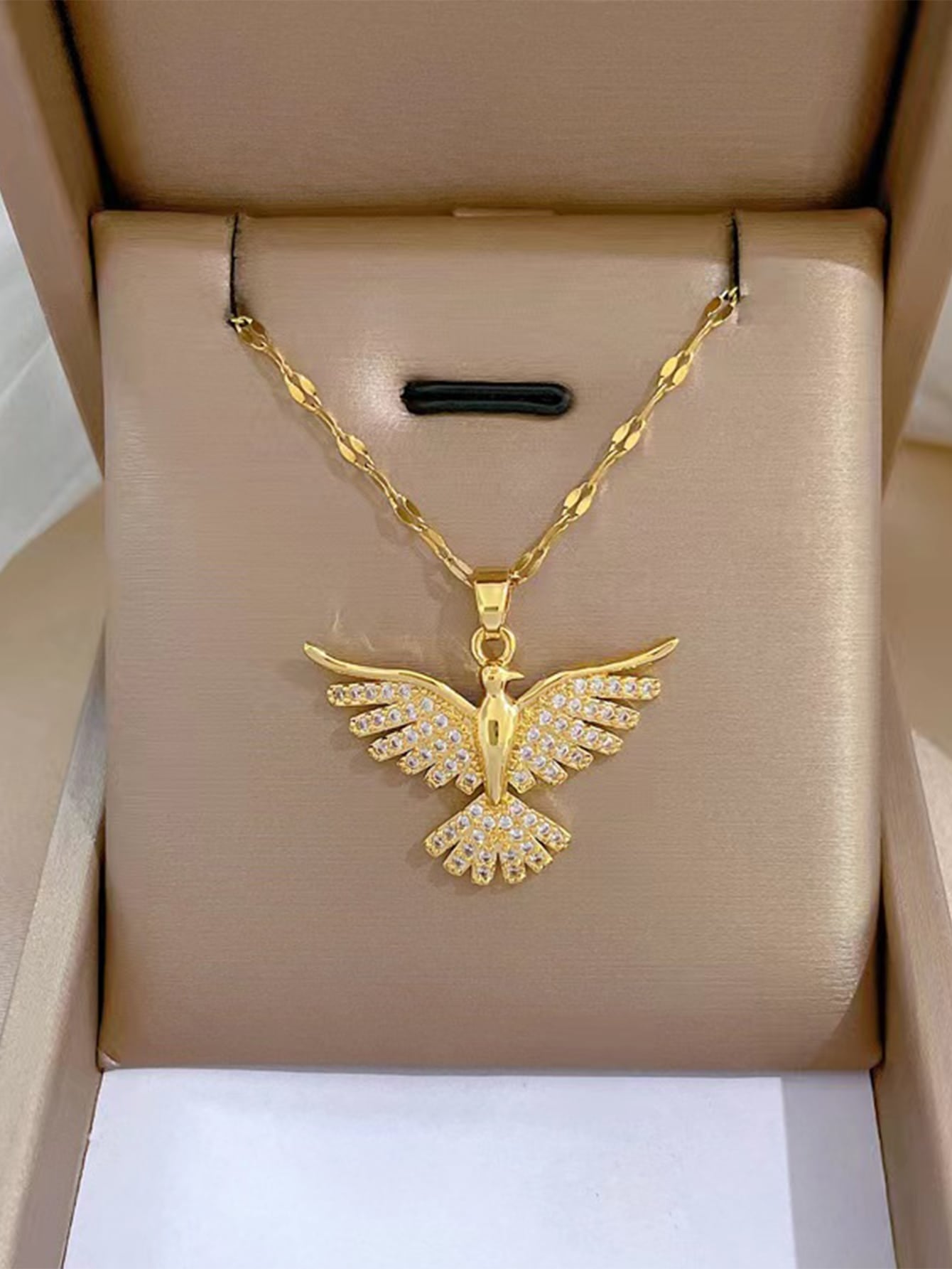 Eagle and Phoenix 18K Gold Plated Zircon Pendant Necklace in Stainless Steel