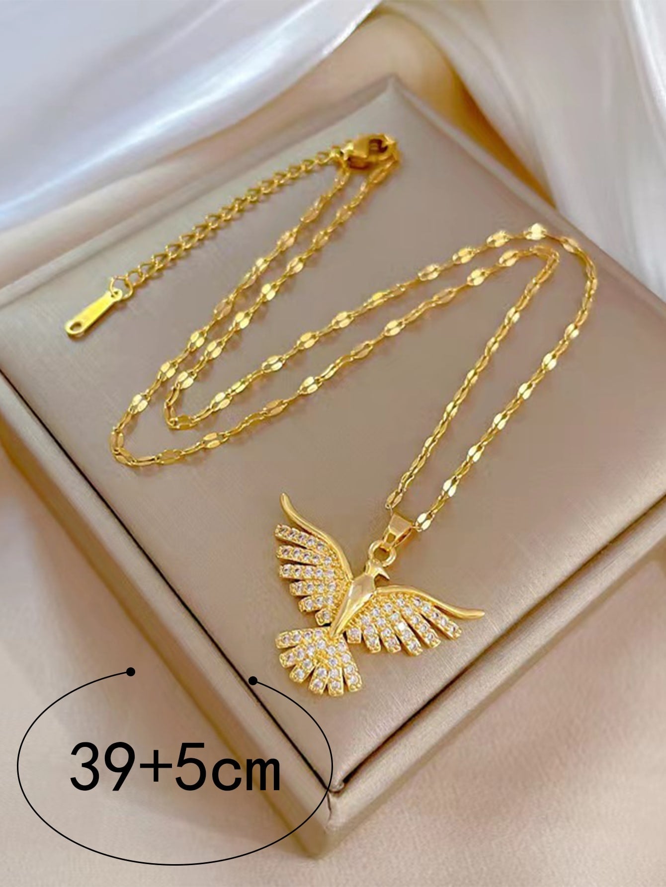 Eagle and Phoenix 18K Gold Plated Zircon Pendant Necklace in Stainless Steel