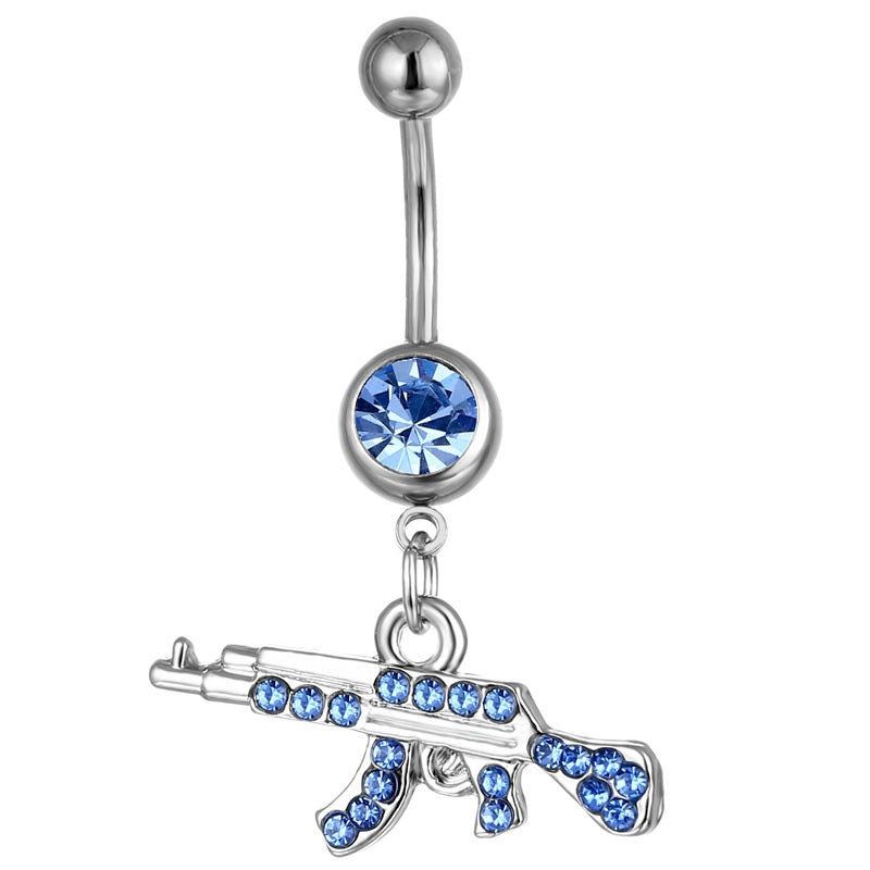 Gun-Shaped Geometric Pendant Navel Ring with Rhinestones