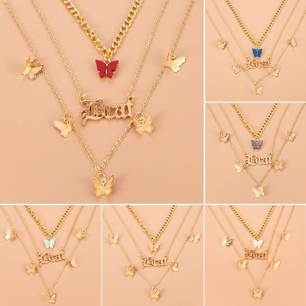 Wholesale Bohemian Multi-layer Butterfly Letters Pendant Necklace Nihaojewelry