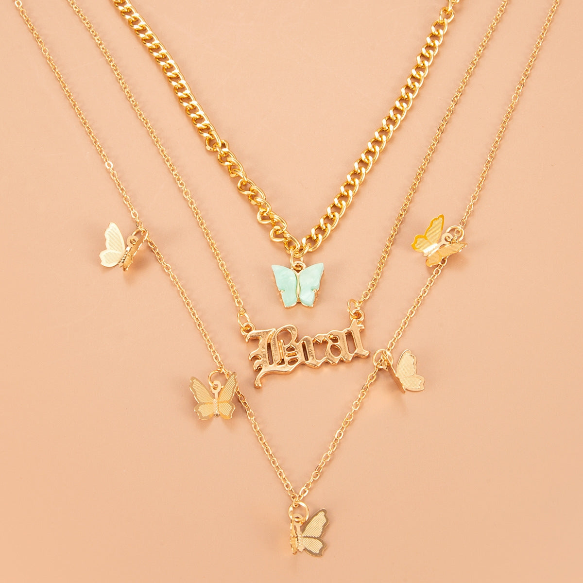 Wholesale Bohemian Multi-layer Butterfly Letters Pendant Necklace Nihaojewelry