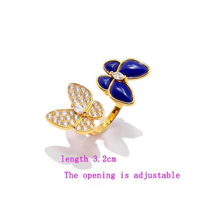 Wholesale Butterfly Zircon 18K Gold Plated Open Ring with Lapis Lazuli Accents