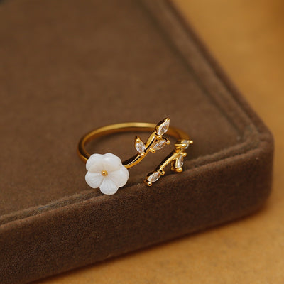 Adjustable 18K Gold Plated Zircon Flower Ring for Women