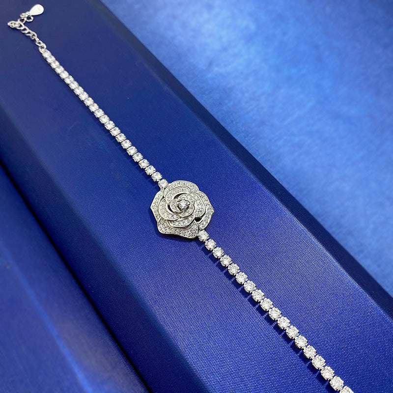 Elegant Rose High Carbon Diamond S925 Silver Bracelet for Women